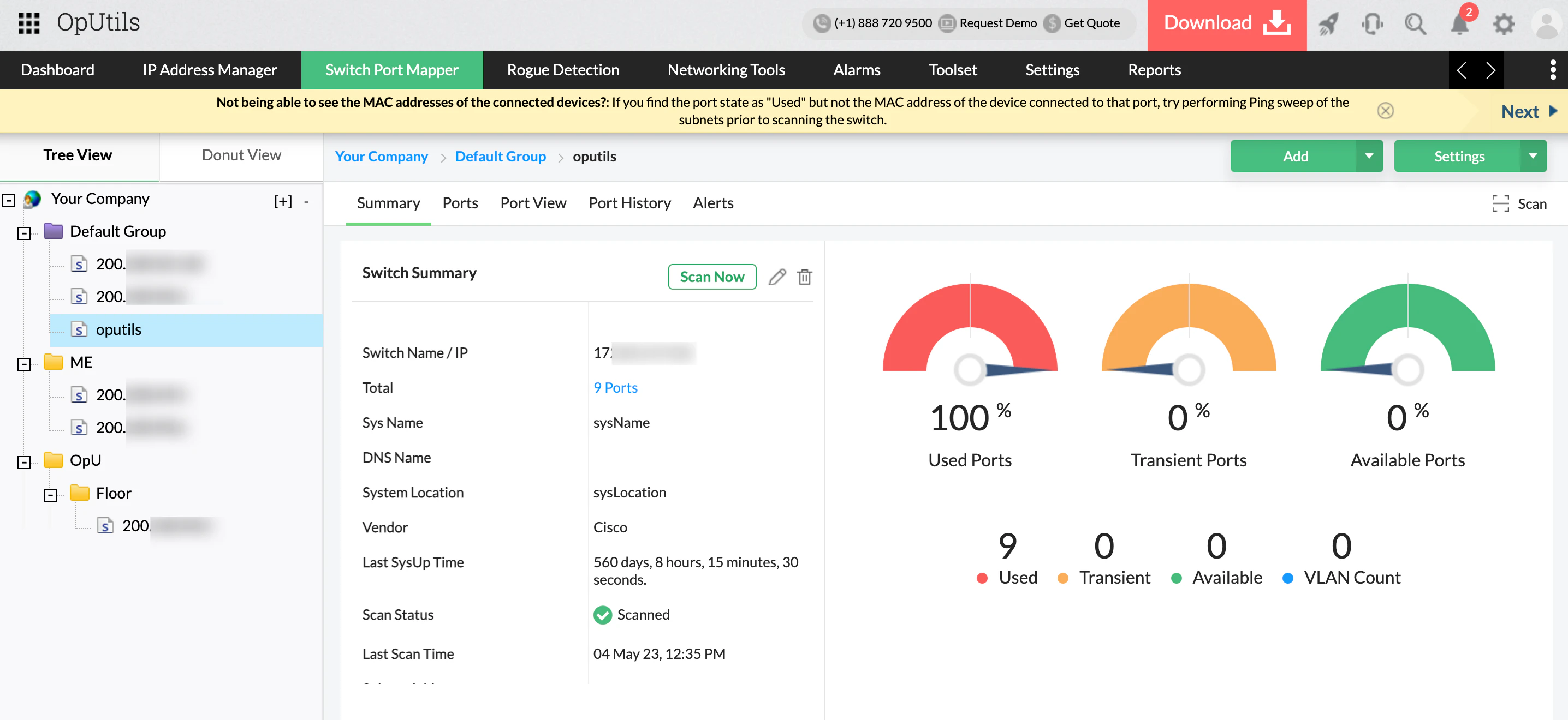 screenshot of ManageEngine OpUtils